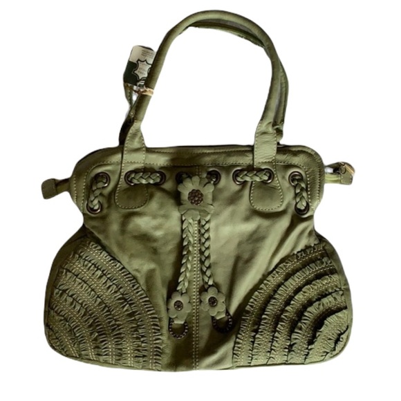 Marzia Italian leather soft green braid detail shoulder handbag - Picture 1 of 9